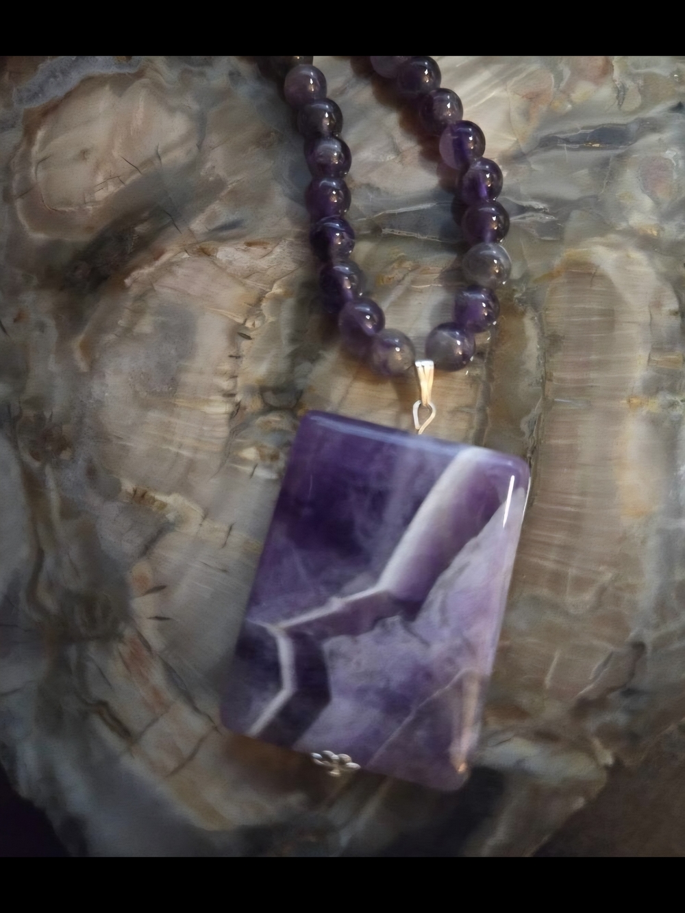 Chevron Amethyst Beaded Necklace